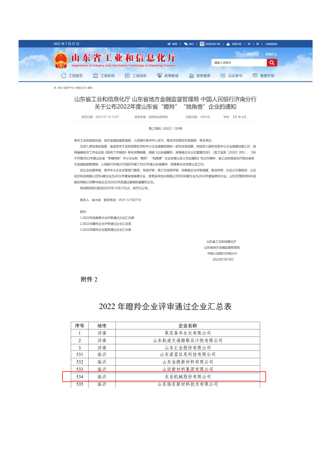 東岳機(jī)械榮獲山東省2022年“瞪羚”企業(yè)稱(chēng)號(hào)